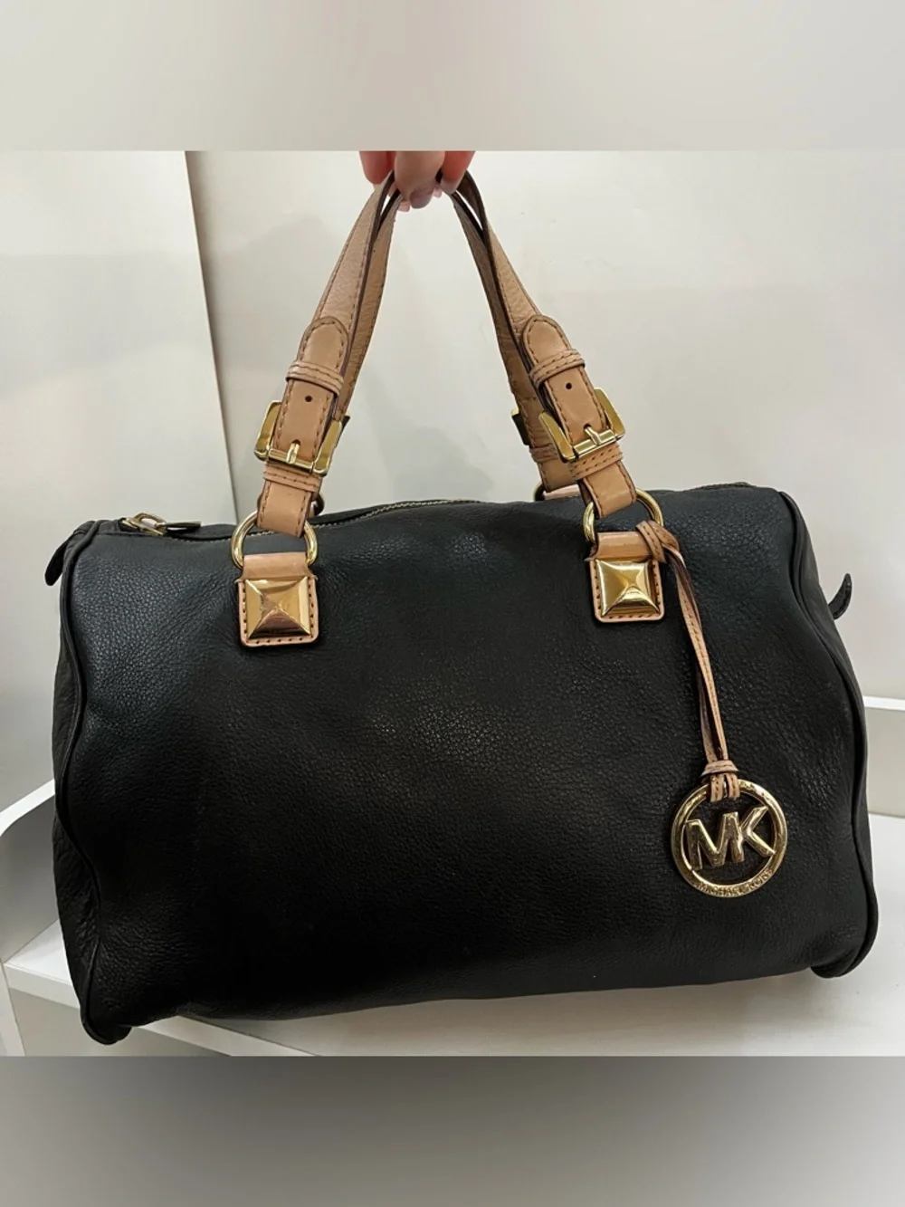 MICHAEL KORS Black Y2K Leather Boston Speedy Jet Set Handbag Tote